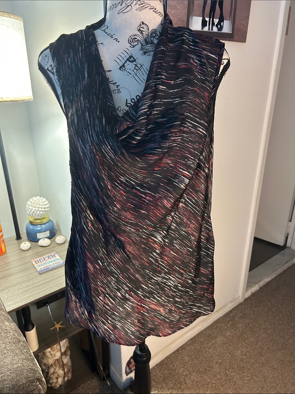 Sleeveless Cowl Neck Multi-Color Top